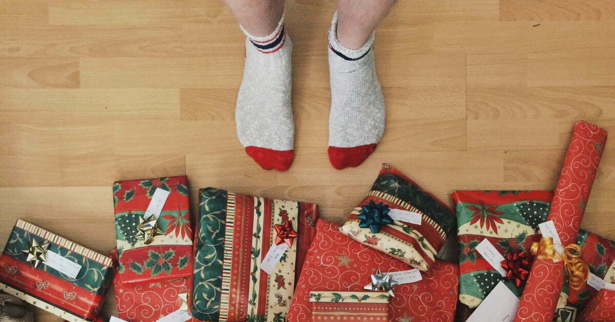 Christmas presents on a solid wood floor
